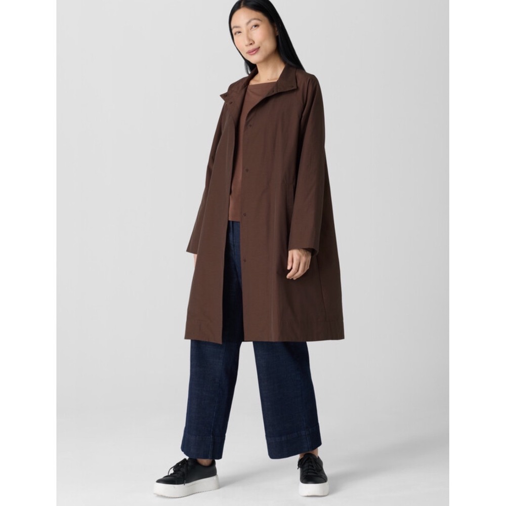 Eileen Fisher Brown Organic Cotton Nylon A-Line Coat Jacket Women's 1X